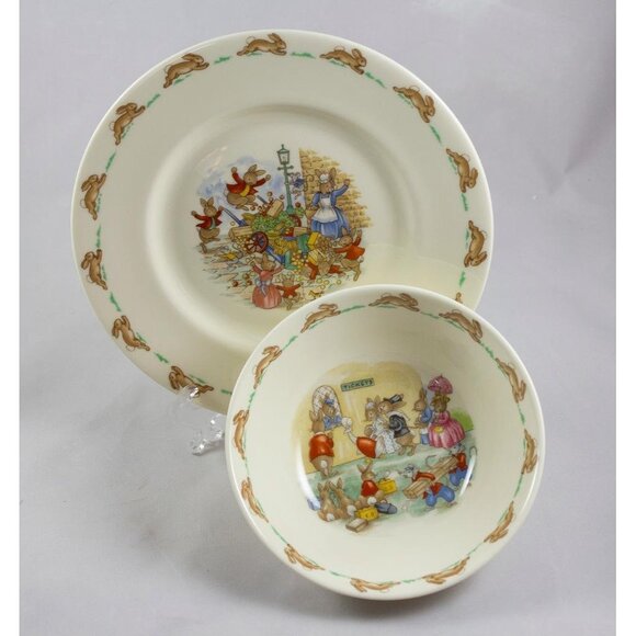 Royal Doulton Bunnykins Bone China 6" Cereal Bowl & 8" Salad Plate EUC - Picture 1 of 10